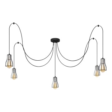 Hanglamp aan een koord TUBE 5xE27/15W/230V spin zwart/glanzend chroom