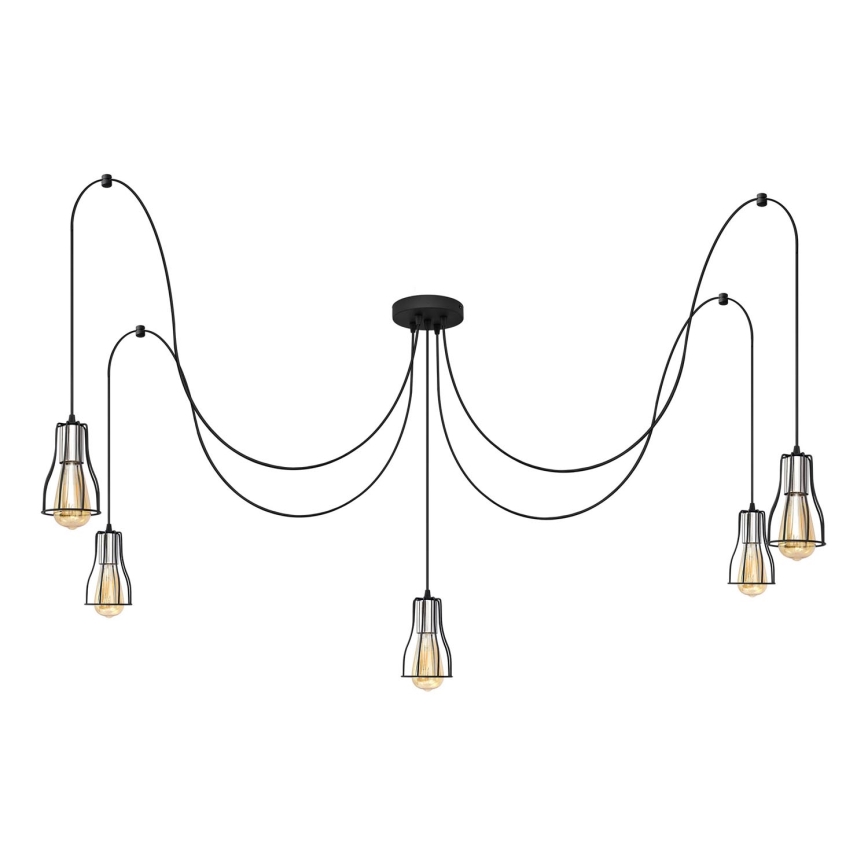 Hanglamp aan een koord TUBE 5xE27/15W/230V spin zwart/glanzend chroom
