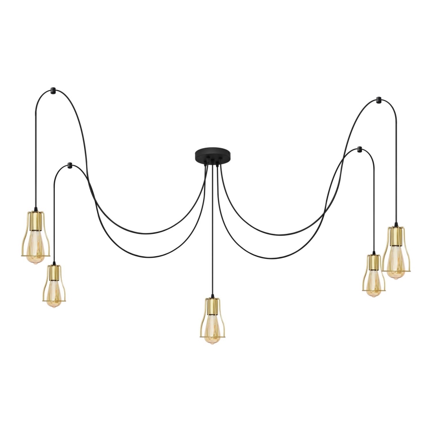 Hanglamp aan een koord TUBE 5xE27/15W/230V spin zwart/goud