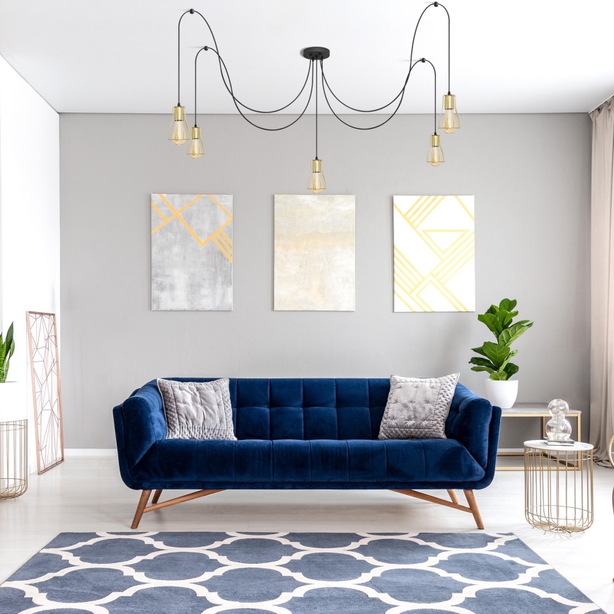 Hanglamp aan een koord TUBE 5xE27/15W/230V spin zwart/goud