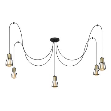 Hanglamp aan een koord TUBE 5xE27/15W/230V spin zwart/goud