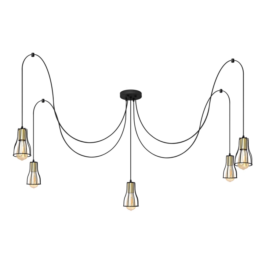 Hanglamp aan een koord TUBE 5xE27/15W/230V spin zwart/goud