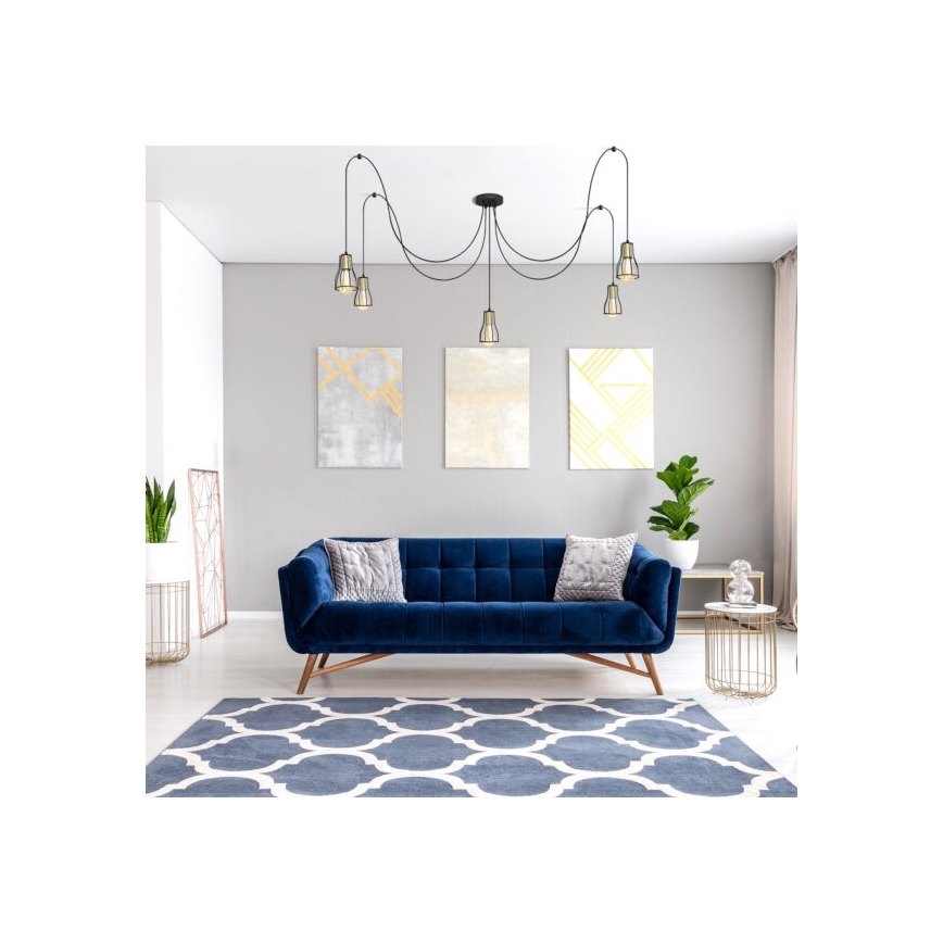Hanglamp aan een koord TUBE 5xE27/15W/230V spin zwart/goud