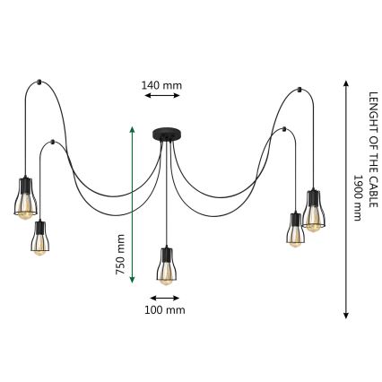 Hanglamp aan een koord TUBE 5xE27/15W/230V spin zwart