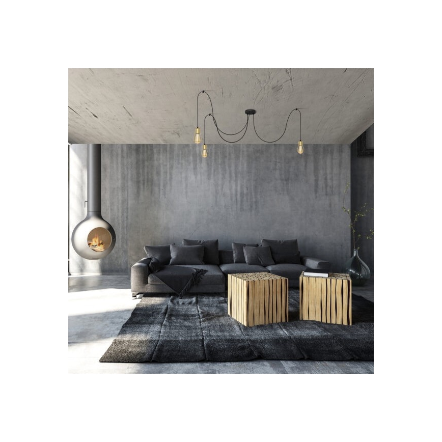 Hanglamp aan een koord TUBE LONG 3xE27/10W/230V zwart/goud
