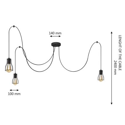 Hanglamp aan een koord TUBE LONG 3xE27/15W/230V zwart