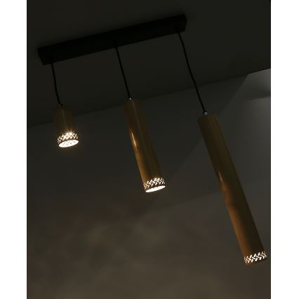 Hanglamp aan een koord TUBO 3xGU10/25W/230V hout