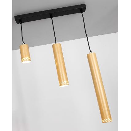 Hanglamp aan een koord TUBO 3xGU10/25W/230V hout