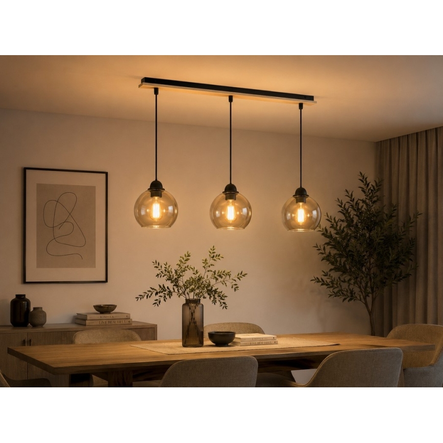 Hanglamp aan een koord UNO WOOD 3xE27/60W/230V zwart/bruin