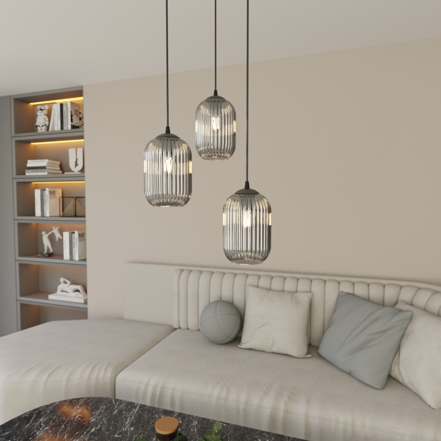 Hanglamp aan een koord VERDI 3xE27/15W/230V diameter 30 cm zwart/grijs