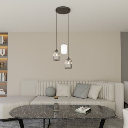 Hanglamp aan een koord VERDI 3xE27/15W/230V diameter 30 cm zwart/grijs/wit