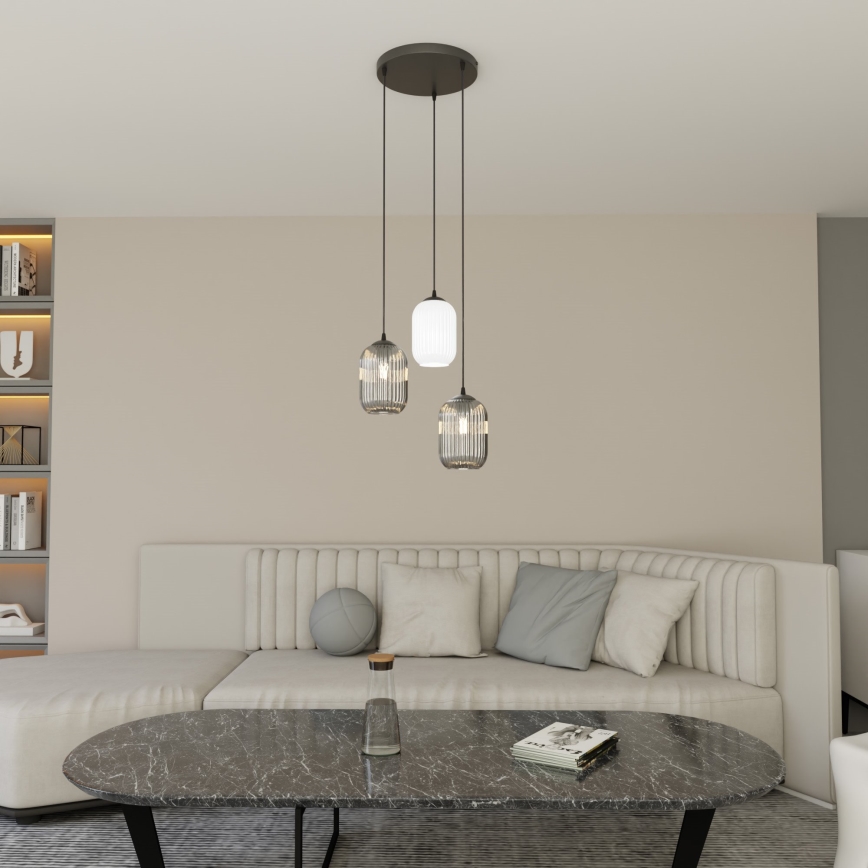 Hanglamp aan een koord VERDI 3xE27/15W/230V diameter 30 cm zwart/grijs/wit