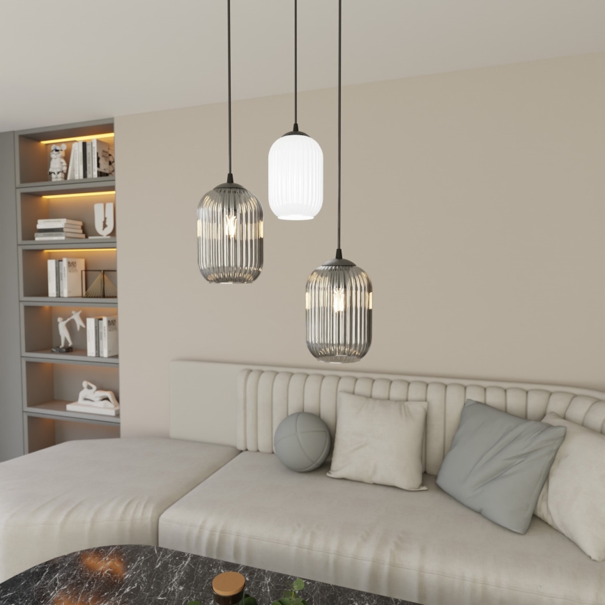 Hanglamp aan een koord VERDI 3xE27/15W/230V diameter 30 cm zwart/grijs/wit
