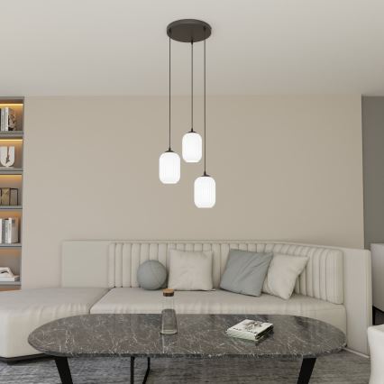 Hanglamp aan een koord VERDI 3xE27/15W/230V diameter 30 cm zwart/wit