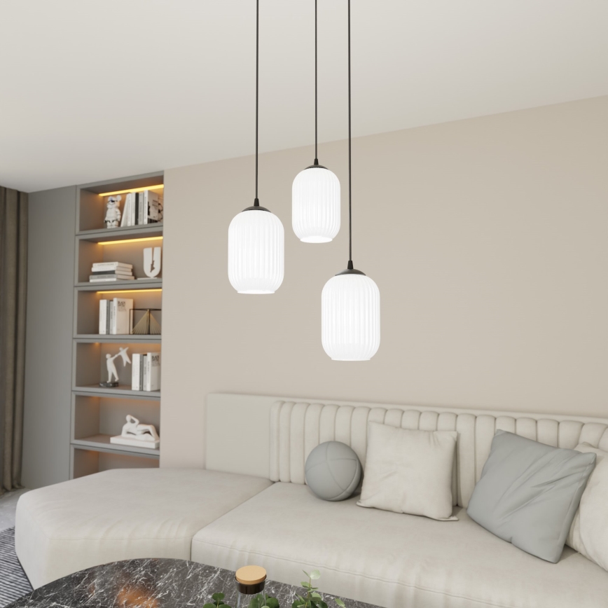 Hanglamp aan een koord VERDI 3xE27/15W/230V diameter 30 cm zwart/wit