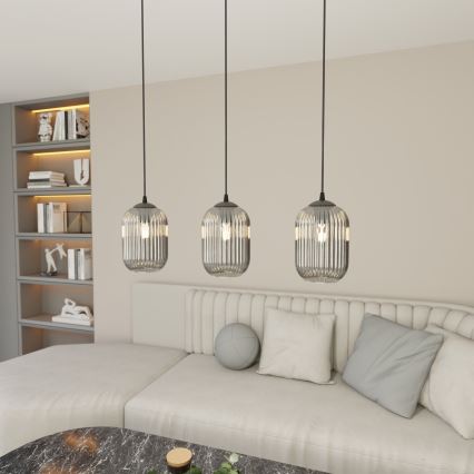 Hanglamp aan een koord VERDI 3xE27/15W/230V zwart/grijs