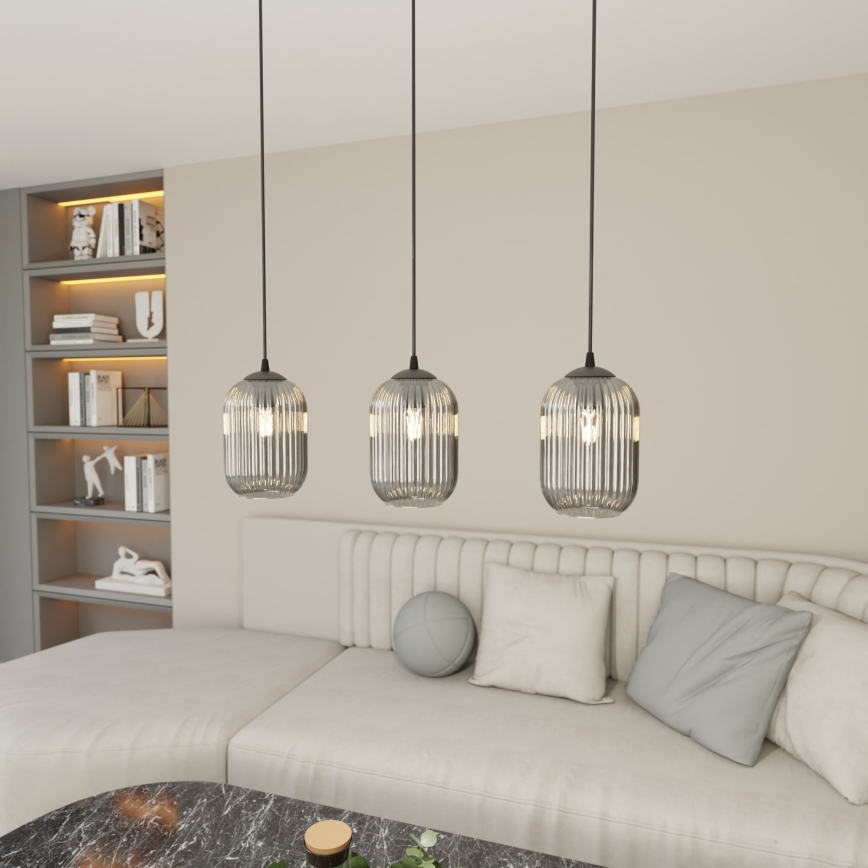 Hanglamp aan een koord VERDI 3xE27/15W/230V zwart/grijs