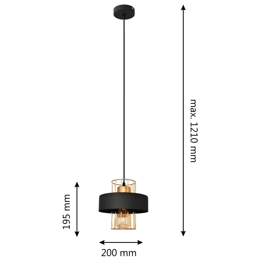 Hanglamp aan een koord VOLTA 1xE27/15W/230V zwart/gouden
