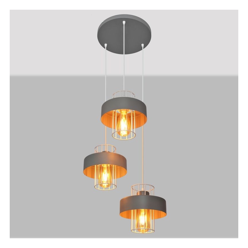 Hanglamp aan een koord VOLTA 3xE27/15W/230V diameter 42 cm grijs