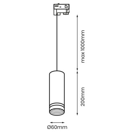 Hanglamp aan een koord voor een 3-fase Rail Systeem PIPE 1xGU10/25W/230V zwart