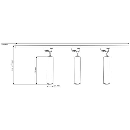 Hanglamp aan een koord voor een rail Systeem MARIBEL 3xGU10/10W/230V + 1 m rails systeem zwart