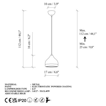 Hanglamp aan een koord YILDO 1xE27/40W/230V wit/goud