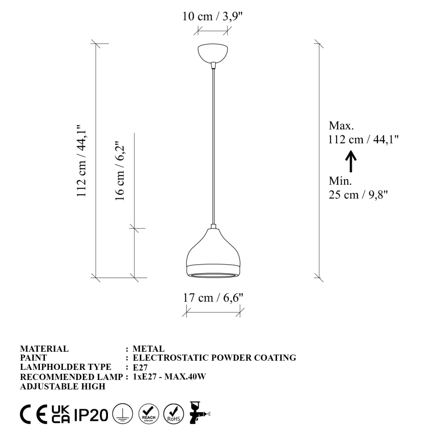 Hanglamp aan een koord YILDO 1xE27/40W/230V wit/goud
