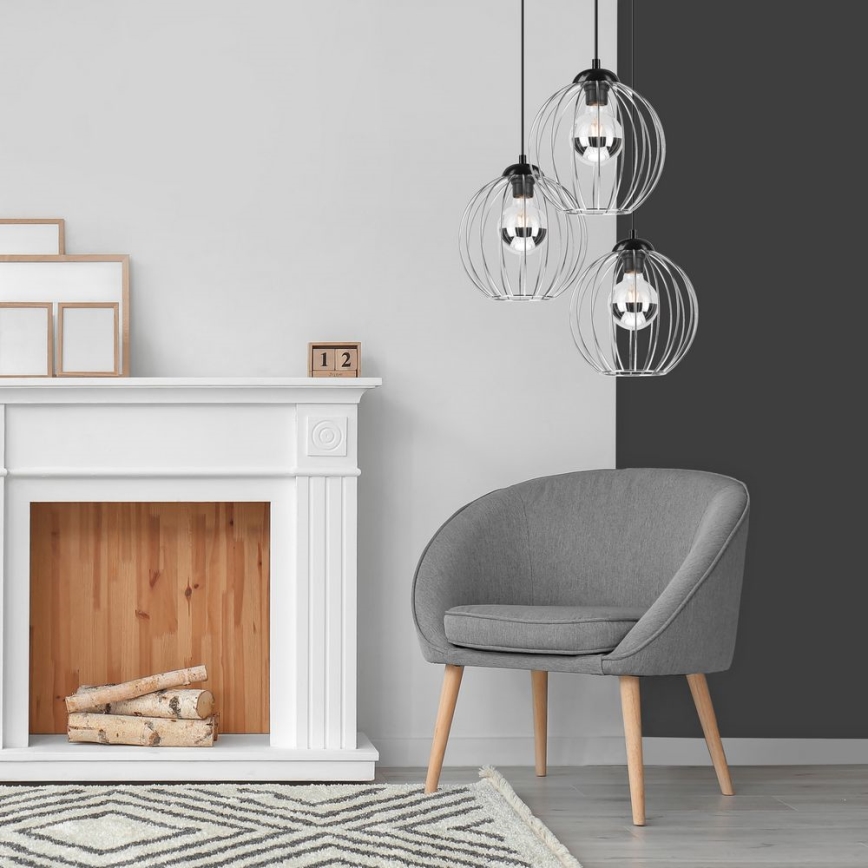 Hanglamp aan een koord ZOYA 3xE27/60W/230V glanzend chroom 