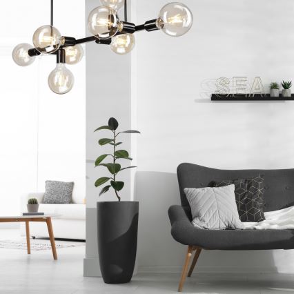 Hanglamp aan een paal ASTRID 8xE27/60W/230V zwart