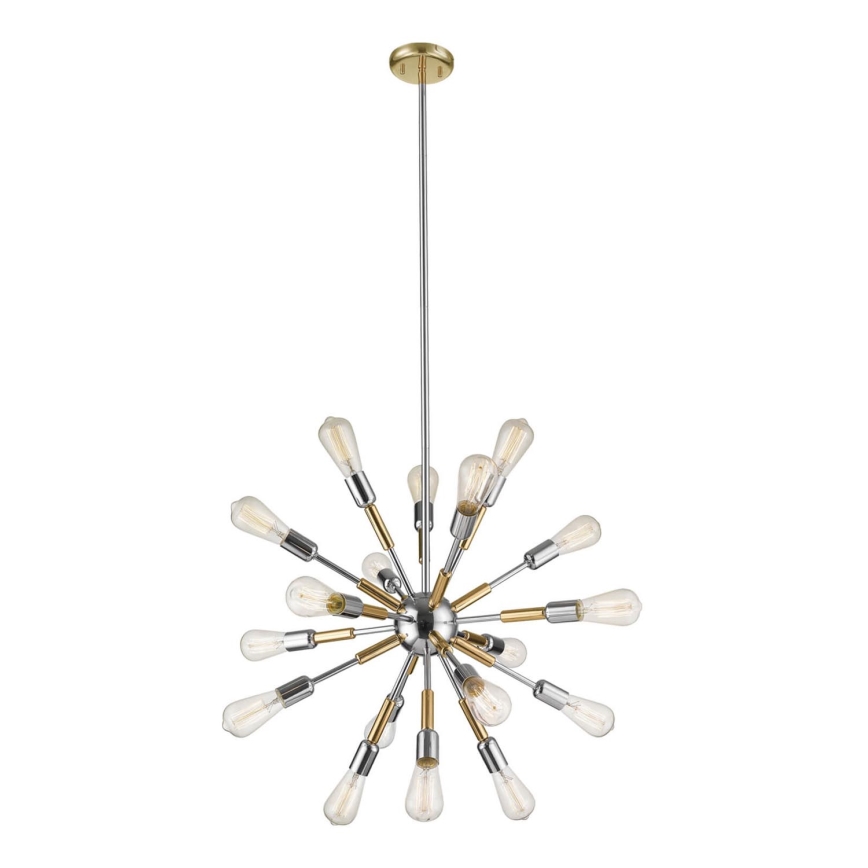 Hanglamp aan een paal COMET 18xE27/11W/230V glanzend chroom/goud