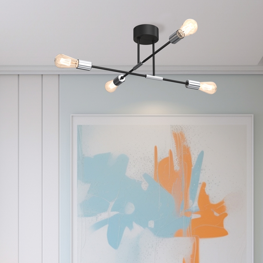 Hanglamp aan een paal FLAME 4xE27/60W/230V zwart/glanzend chroom