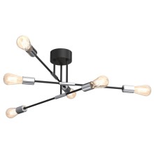 Hanglamp aan een paal FLAME 6xE27/60W/230V zwart/glanzend chroom