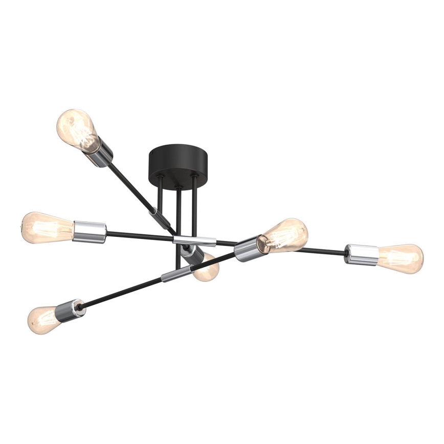 Hanglamp aan een paal FLAME 6xE27/60W/230V zwart/glanzend chroom