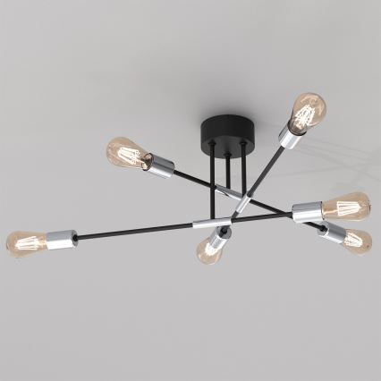 Hanglamp aan een paal FLAME 6xE27/60W/230V zwart/glanzend chroom