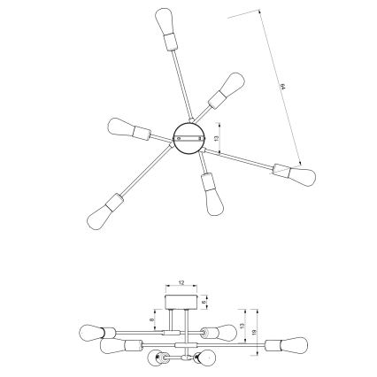 Hanglamp aan een paal FLAME 6xE27/60W/230V zwart/glanzend chroom