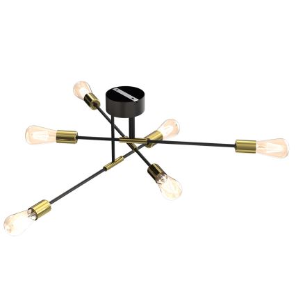 Hanglamp aan een paal FLAME 6xE27/60W/230V zwart/goud