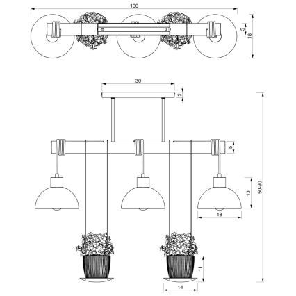 Hanglamp aan een paal FLORA 3xE27/60W/230V