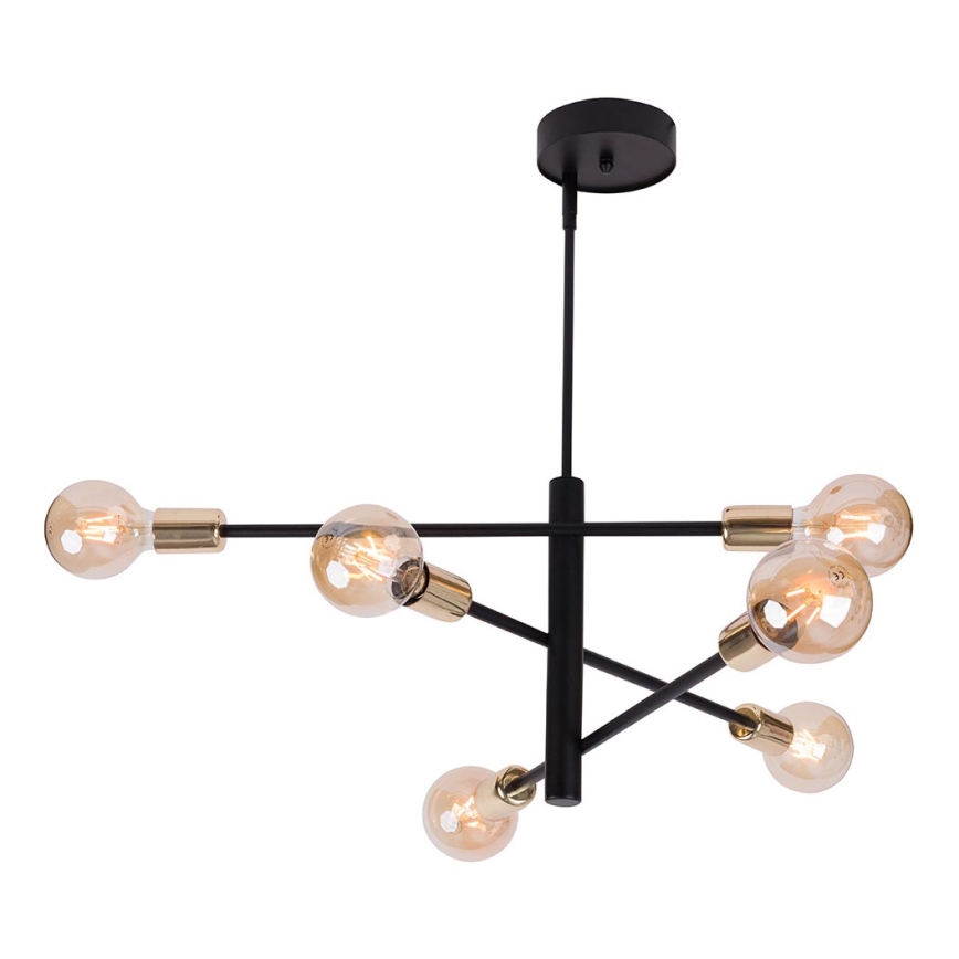 Hanglamp aan een paal ONYX 6xE27/60W/230V zwart/goud