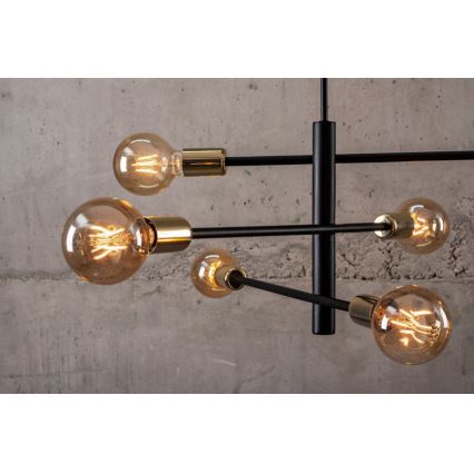 Hanglamp aan een paal ONYX 6xE27/60W/230V zwart/goud