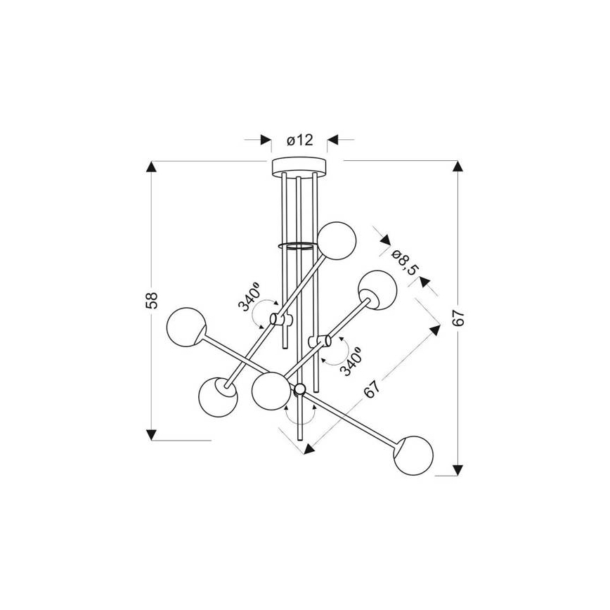 Hanglamp aan een paal PAKSOS 6xG9/5W/230V zwart