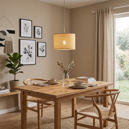 Hanglamp aan kabel AIDA 1x E27 / 15 W / 230 V Ø 35 cm eiken/raffia