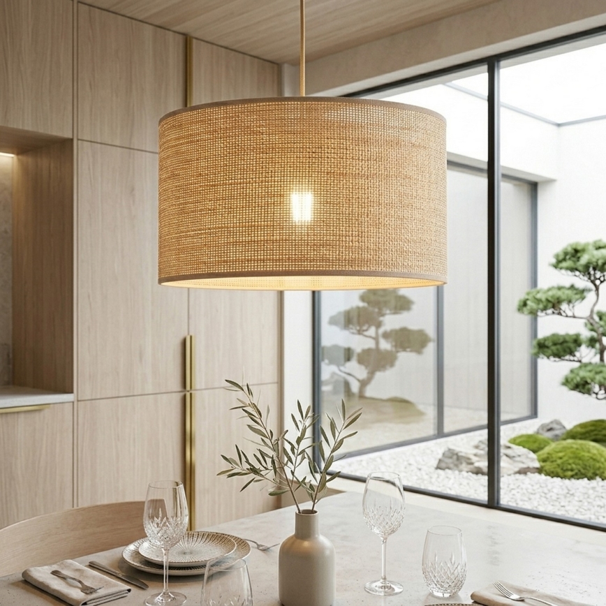 Hanglamp aan kabel AIDA 1x E27 / 15 W / 230 V Ø 35 cm eiken/raffia