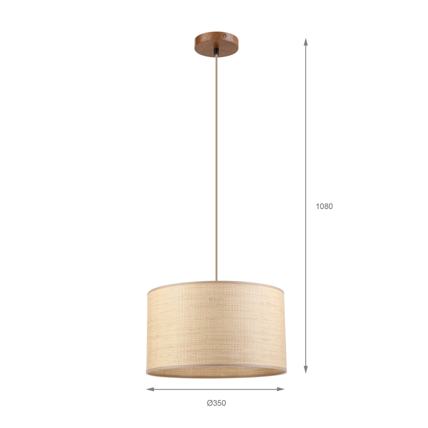 Hanglamp aan kabel AIDA 1x E27 / 15 W / 230 V Ø 35 cm eiken/raffia