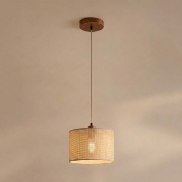 Hanglamp aan kabel AIDA 1x E27 (max. 15 W) 230 V Ø 25 cm eiken/raffia