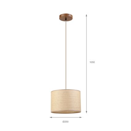 Hanglamp aan kabel AIDA 1x E27 (max. 15 W) 230 V Ø 25 cm eiken/raffia