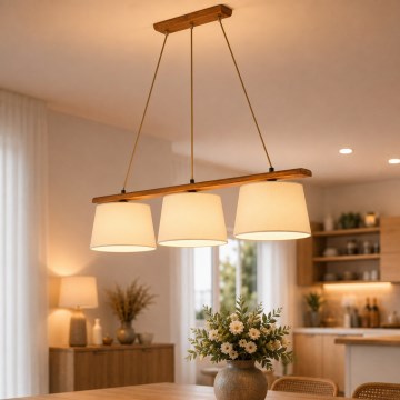 Hanglamp aan kabel AIDA 3xE27/15W/230V Ø 25 cm eik/crème