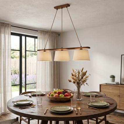 Hanglamp aan kabel AIDA 3xE27/15W/230V Ø 25 cm eik/crème
