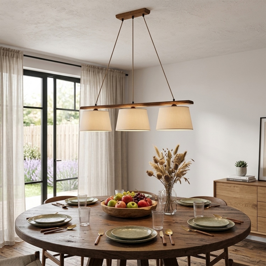 Hanglamp aan kabel AIDA 3xE27/15W/230V Ø 25 cm eik/crème