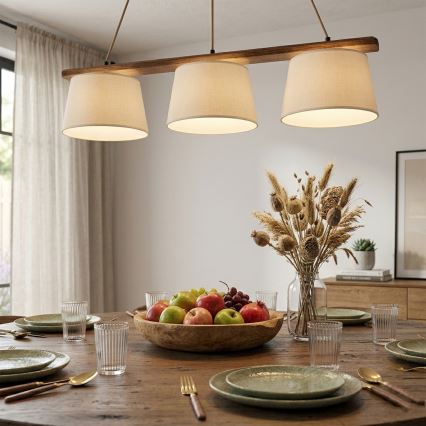 Hanglamp aan kabel AIDA 3xE27/15W/230V Ø 25 cm eik/crème