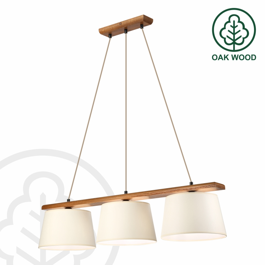 Hanglamp aan kabel AIDA 3xE27/15W/230V Ø 25 cm eik/crème